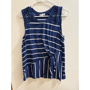 Thyme + Honey Women's Blue White Striped‎ Tank With Lace Size S